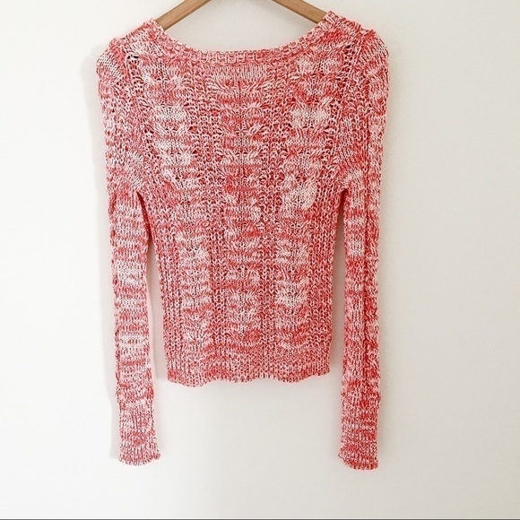 Free People Red | White Marled Cable Knit Sweater - Picture 4 of 7